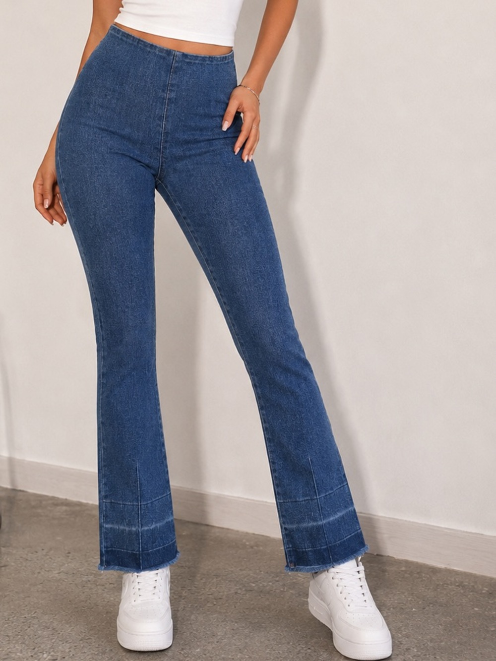 LYSSE High Waist Pull On Denim Pintuck Fray Hem Leggings Jeans Slimming Size S